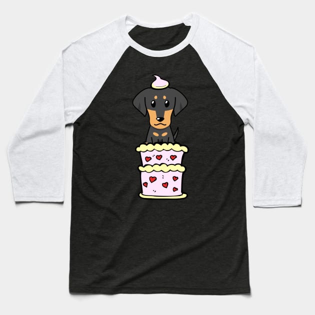 Dachshund dog Jumping out of a cake Baseball T-Shirt by Pet Station